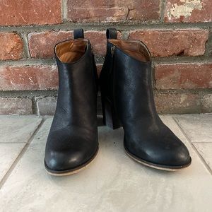 BP Lance Leather Block Heel Bootie in Black Burnished Leather